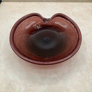 Vintage 1960’s Magenta Murano Bowl Bullicante Controlled Bubbles Hand Blown